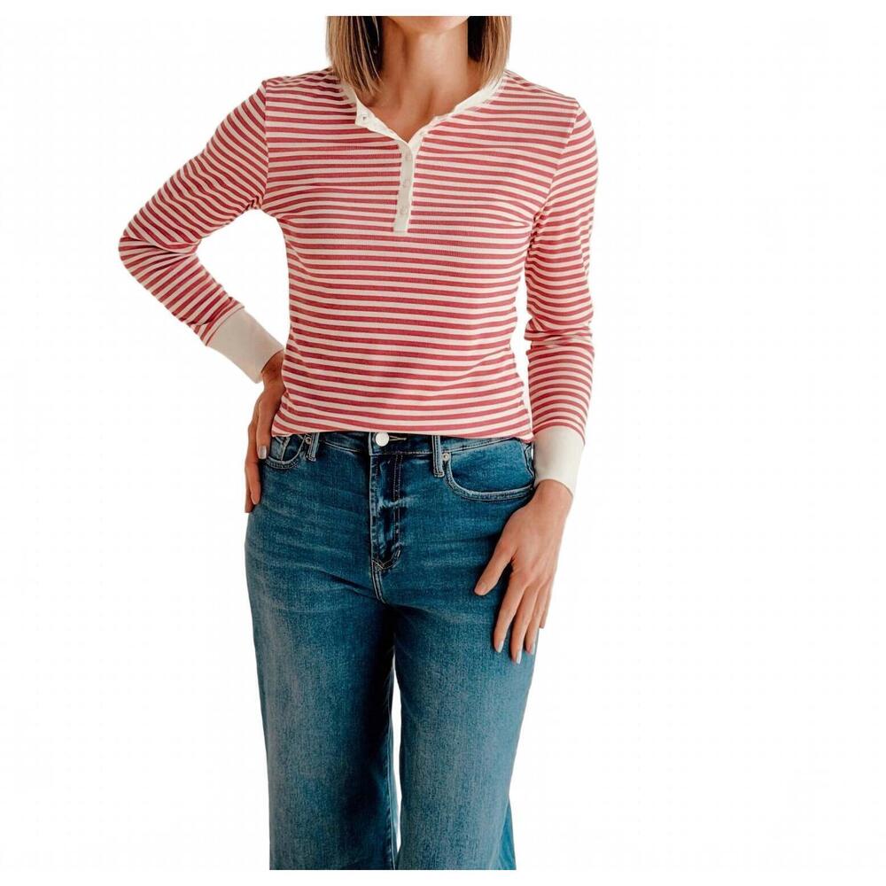 NEW JAK & RAE tulsi stripe long sleeve top in berry/vanilla ice
